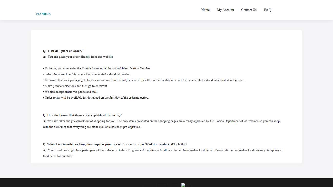 Union Supply Direct - Florida Inmate Package - FAQ